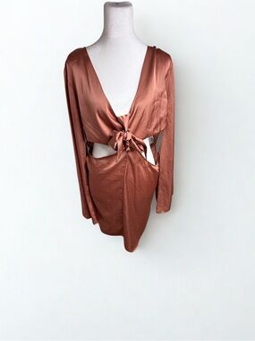 Forever 21 Copper Satin Tie-Front Cutout Mini Dress